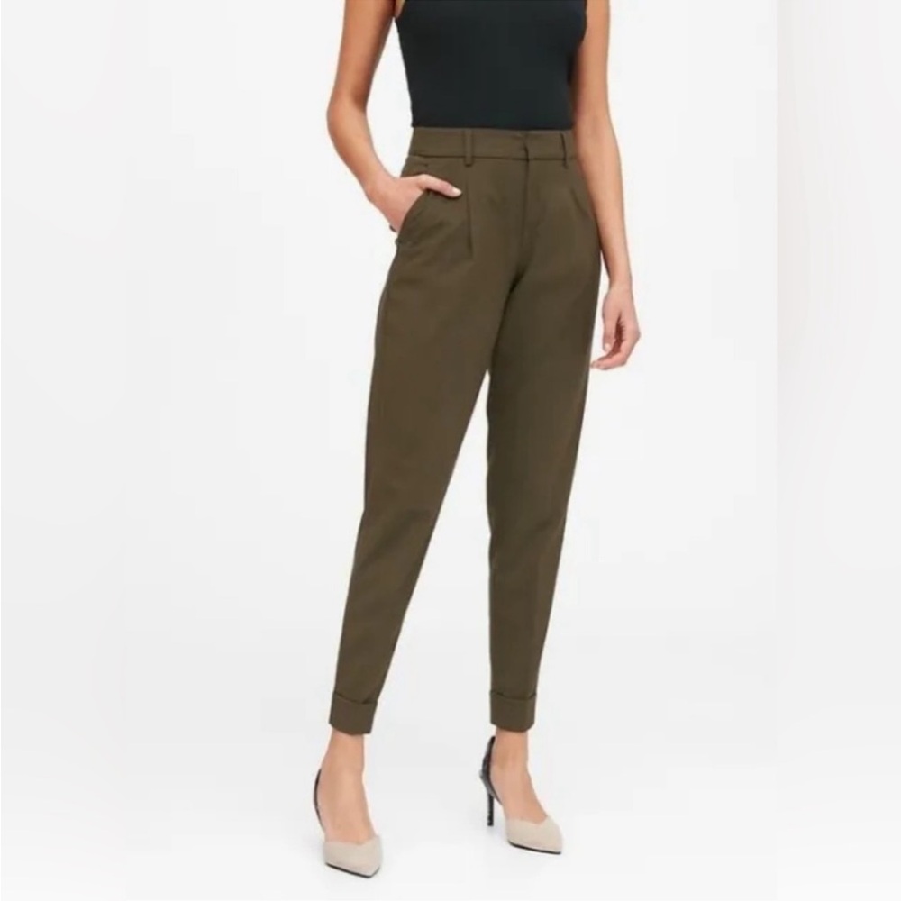 Banana Republic Tapered High Rise Olive Trouser Pants | 4